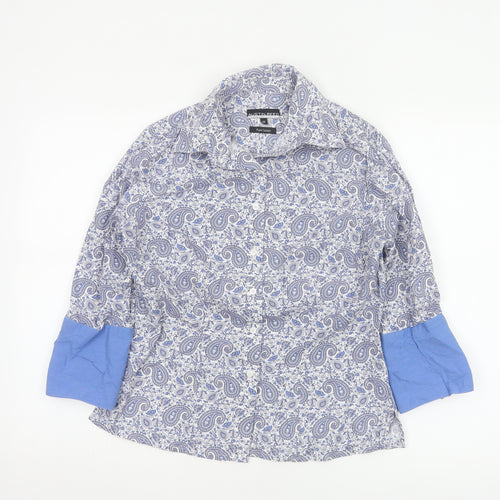 Austin Reed Womens Blue Paisley Cotton Button-Up Shirt Size 12
