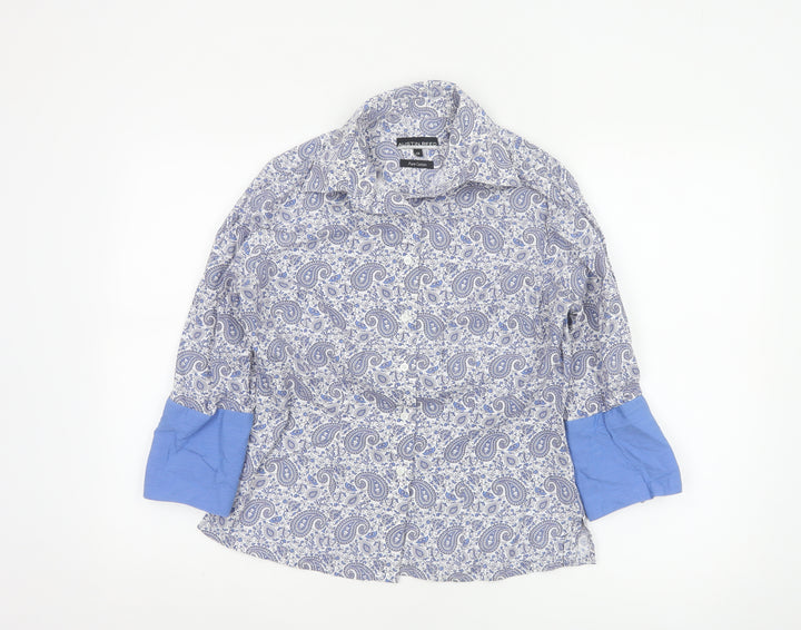 Austin Reed Womens Blue Paisley Cotton Button-Up Shirt Size 12