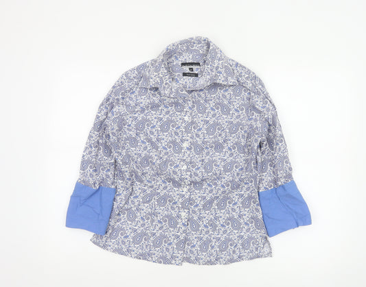 Austin Reed Womens Blue Paisley Cotton Button-Up Shirt Size 12