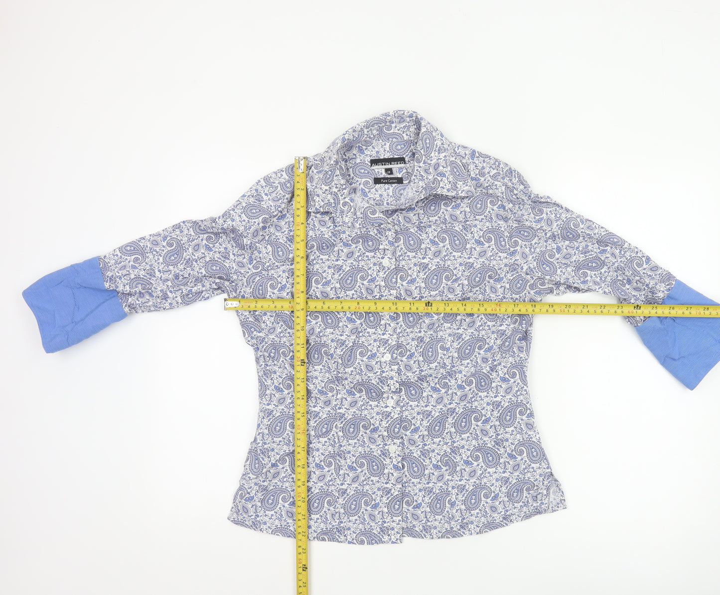 Austin Reed Womens Blue Paisley Cotton Button-Up Shirt Size 12