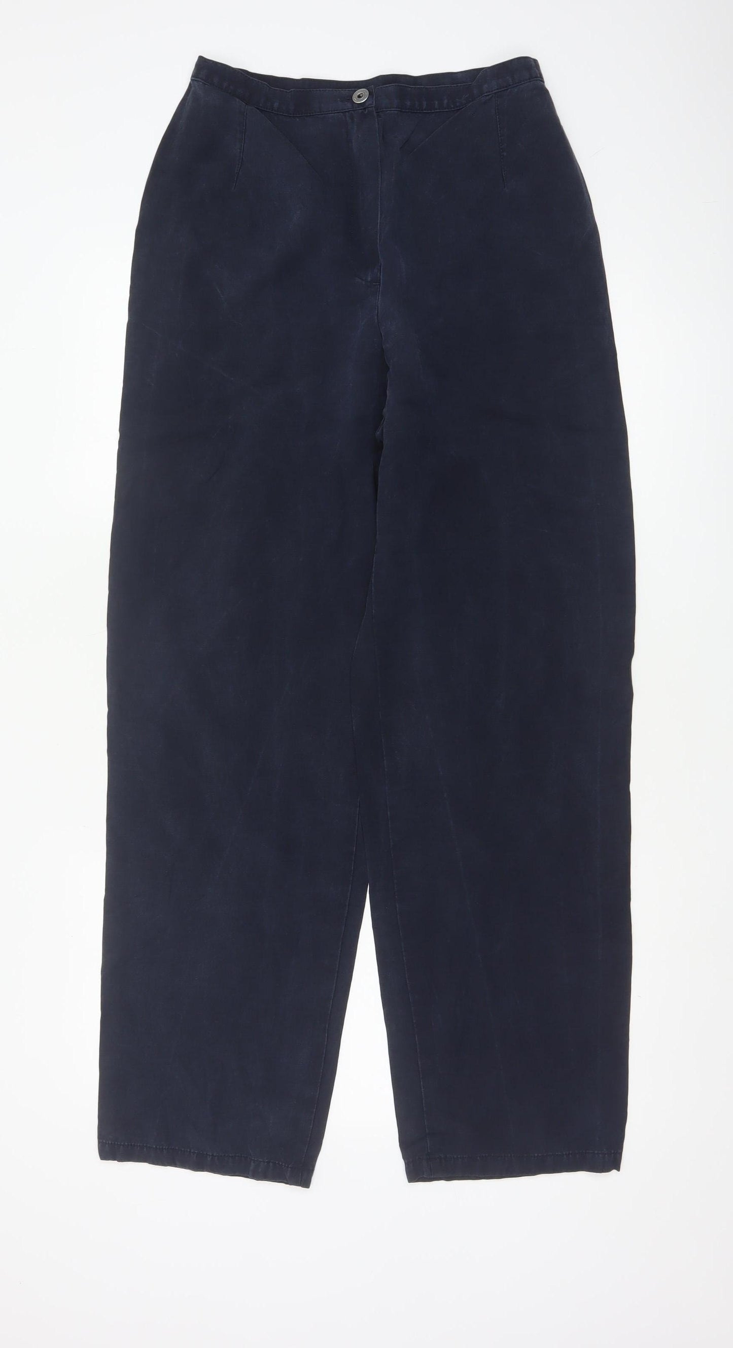 Marks and Spencer Women Dark Navy 14L Wide-Leg Trousers Lyocell Blend