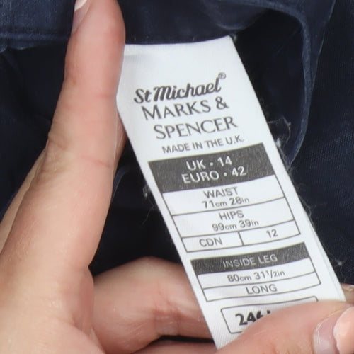 Marks and Spencer Women Dark Navy 14L Wide-Leg Trousers Lyocell Blend