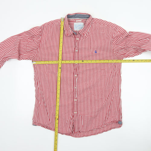 Joules Men's Red Gingham Check Long Sleeve Button-Up Shirt L
