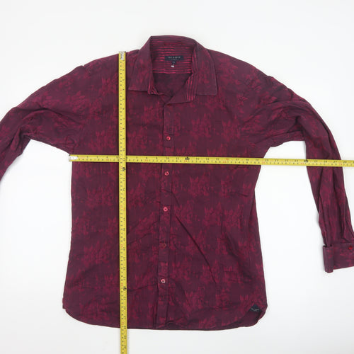 Ted Baker Men's Red Floral Long Sleeve Cotton Button-Up Shirt Size L