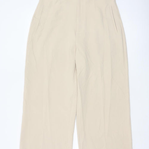 Zara Women Beige Wide-Leg Ankle Trousers XL Elegant Office Style