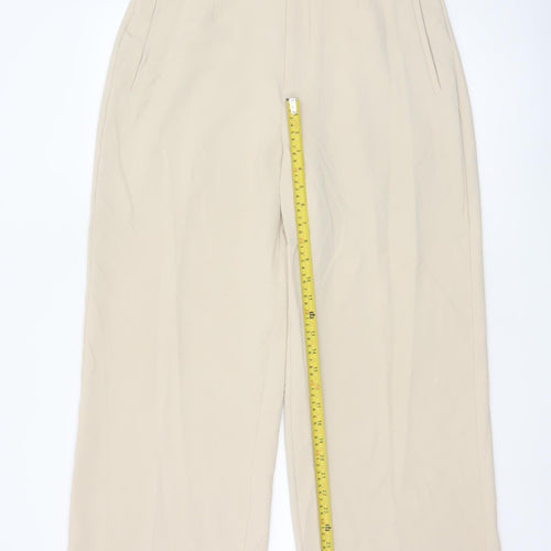 Zara Women Beige Wide-Leg Ankle Trousers XL Elegant Office Style