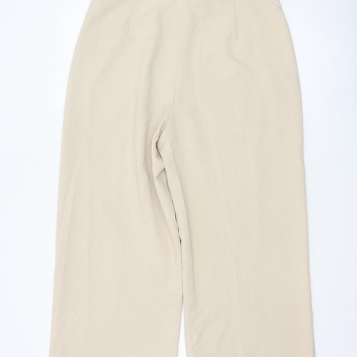 Zara Women Beige Wide-Leg Ankle Trousers XL Elegant Office Style