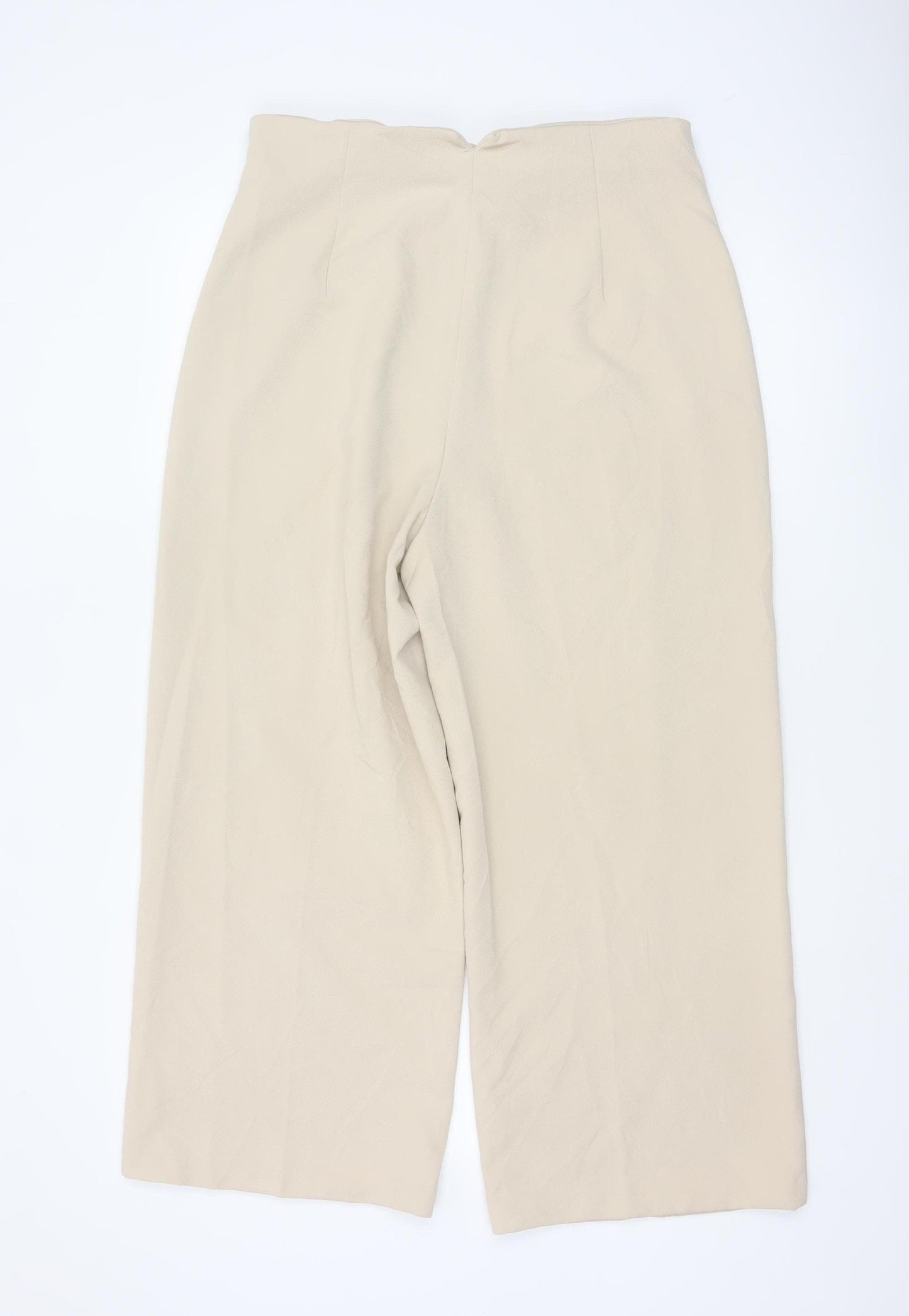 Zara Women Beige Wide-Leg Ankle Trousers XL Elegant Office Style