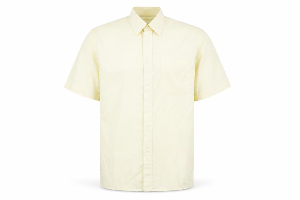 Front view of Marks & Spencer St Michael Men's Ivory Short Sleeve Button-Up Shirt, size 15