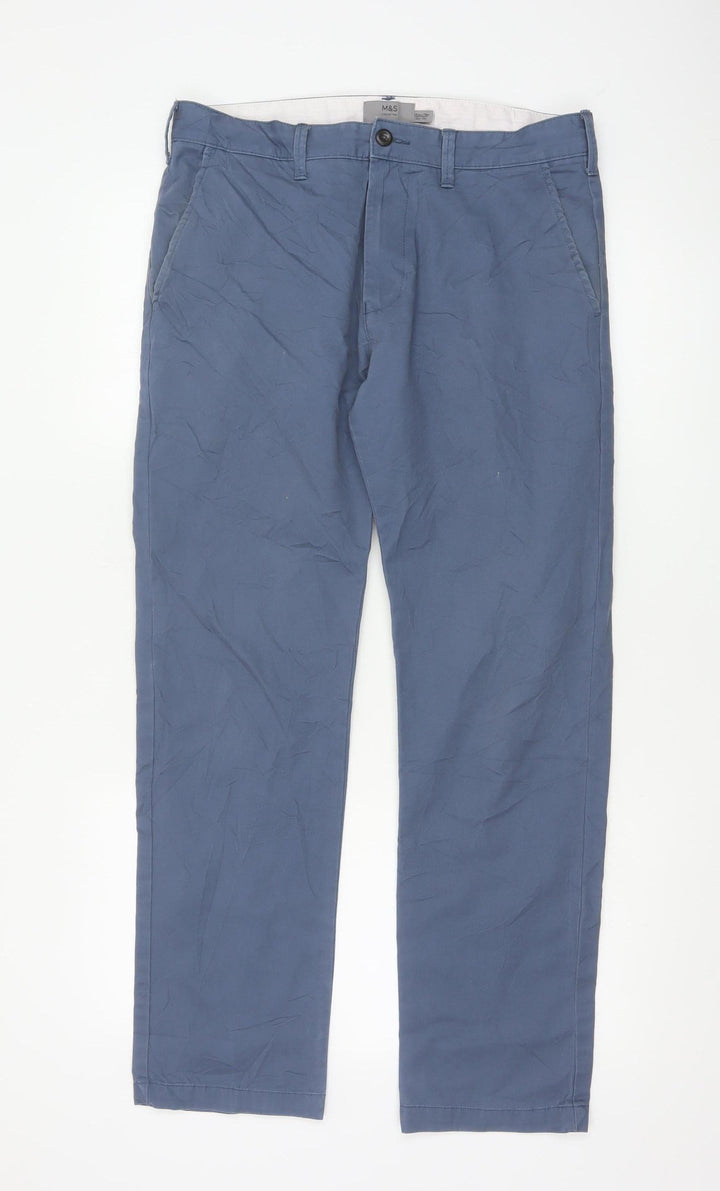 Marks and Spencer Men's Blue Chino Trousers 32W 31L Straight Fit