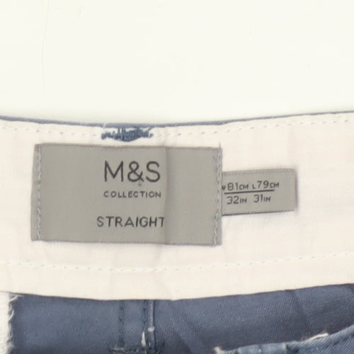 Marks and Spencer Men's Blue Chino Trousers 32W 31L Straight Fit