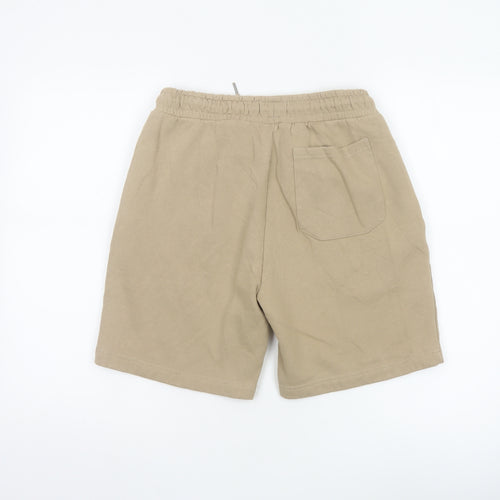 Brave Soul Men Beige Sweat Shorts S Elastic Waist Casual
