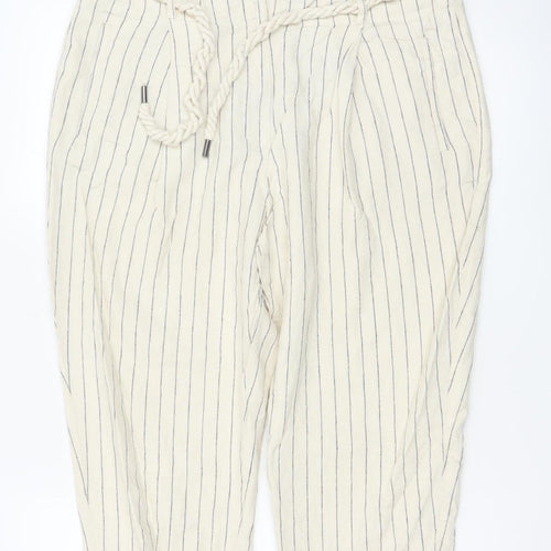 Marks and Spencer Women’s Beige Striped Linen Paperbag Trousers Size 16
