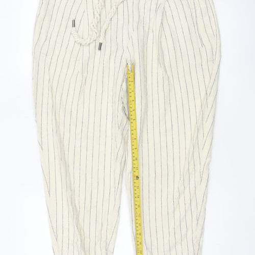 Marks and Spencer Women’s Beige Striped Linen Paperbag Trousers Size 16