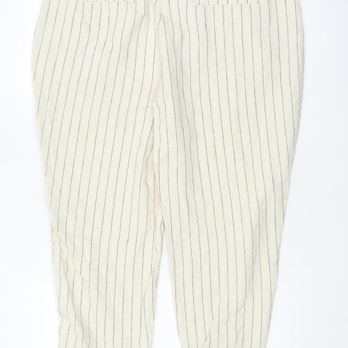 Marks and Spencer Women’s Beige Striped Linen Paperbag Trousers Size 16