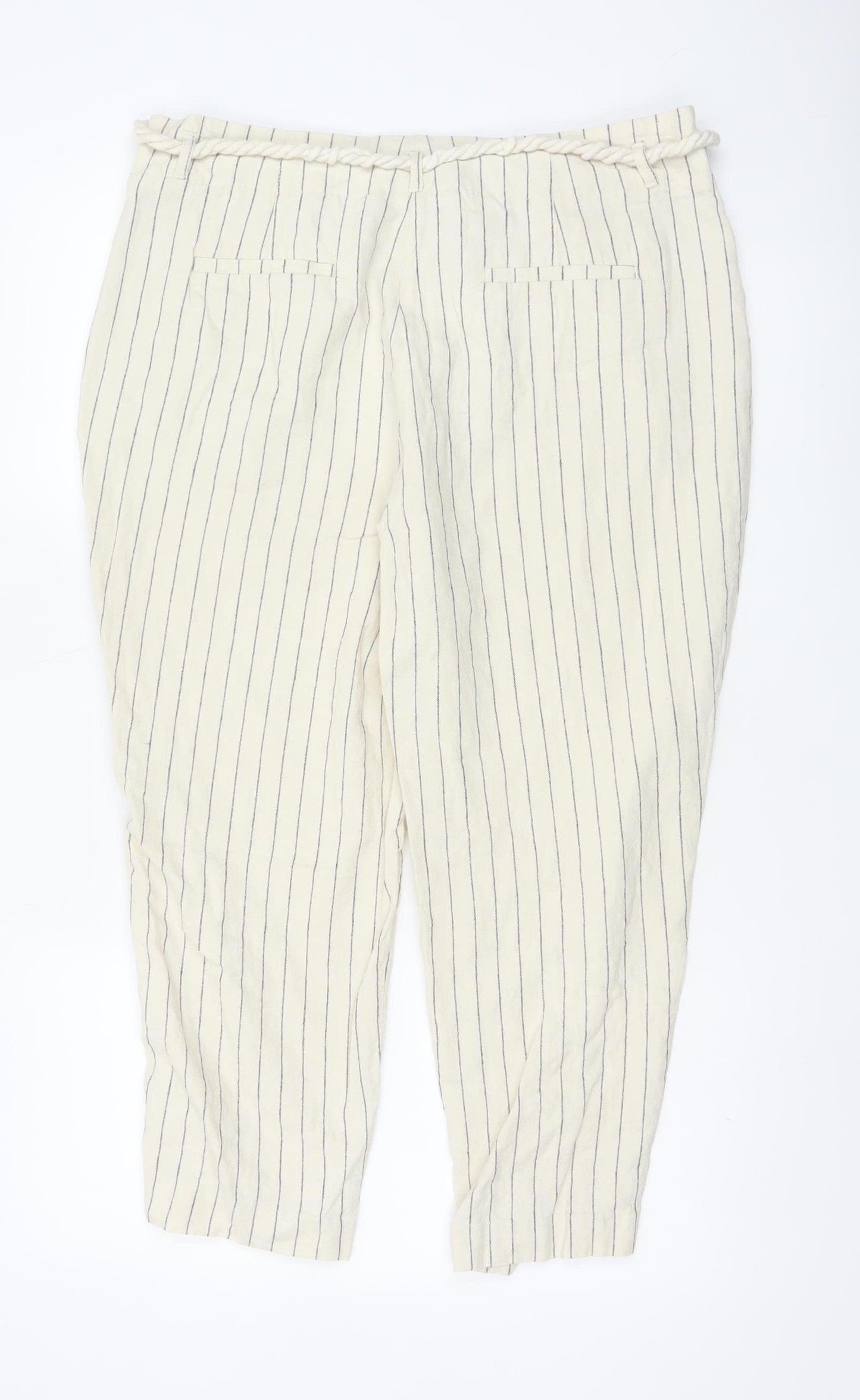 Marks and Spencer Women’s Beige Striped Linen Paperbag Trousers Size 16