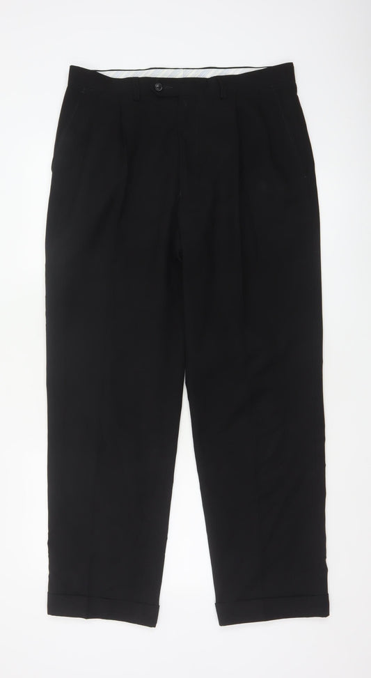 Marks and Spencer Men's Black 34x31 Pleated Dress Pants