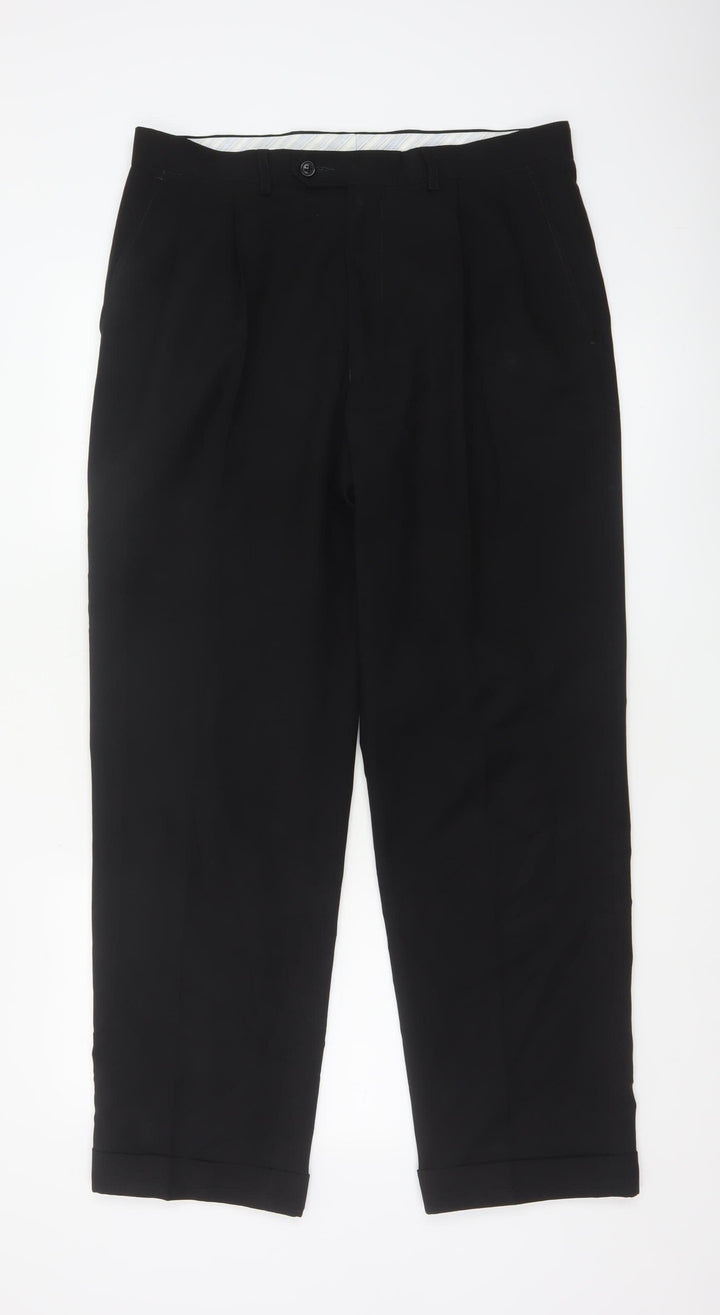 Marks and Spencer Men's Black 34x31 Pleated Dress Pants