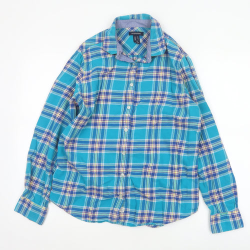Lands' End Women's Blue Plaid Flannel Button-Up Shirt Size M