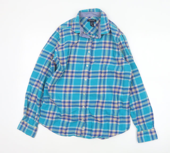 Lands' End Women's Blue Plaid Flannel Button-Up Shirt Size M