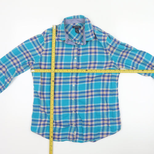 Lands' End Women's Blue Plaid Flannel Button-Up Shirt Size M