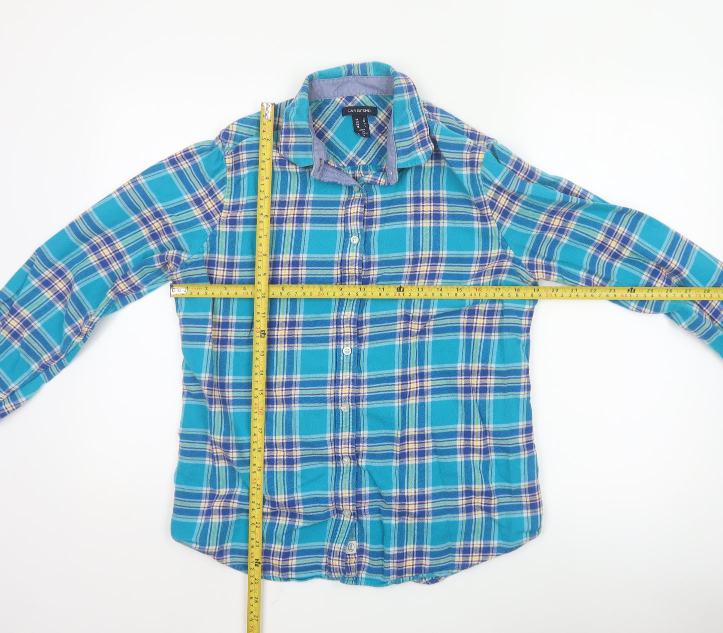Lands' End Women's Blue Plaid Flannel Button-Up Shirt Size M