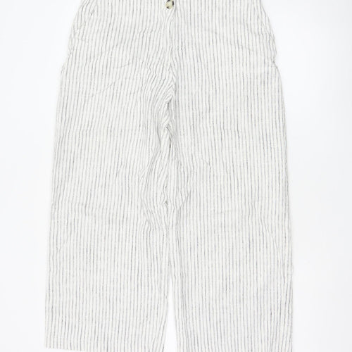 Marks and Spencer Women’s Ivory Striped Linen Cropped Trousers Size 14