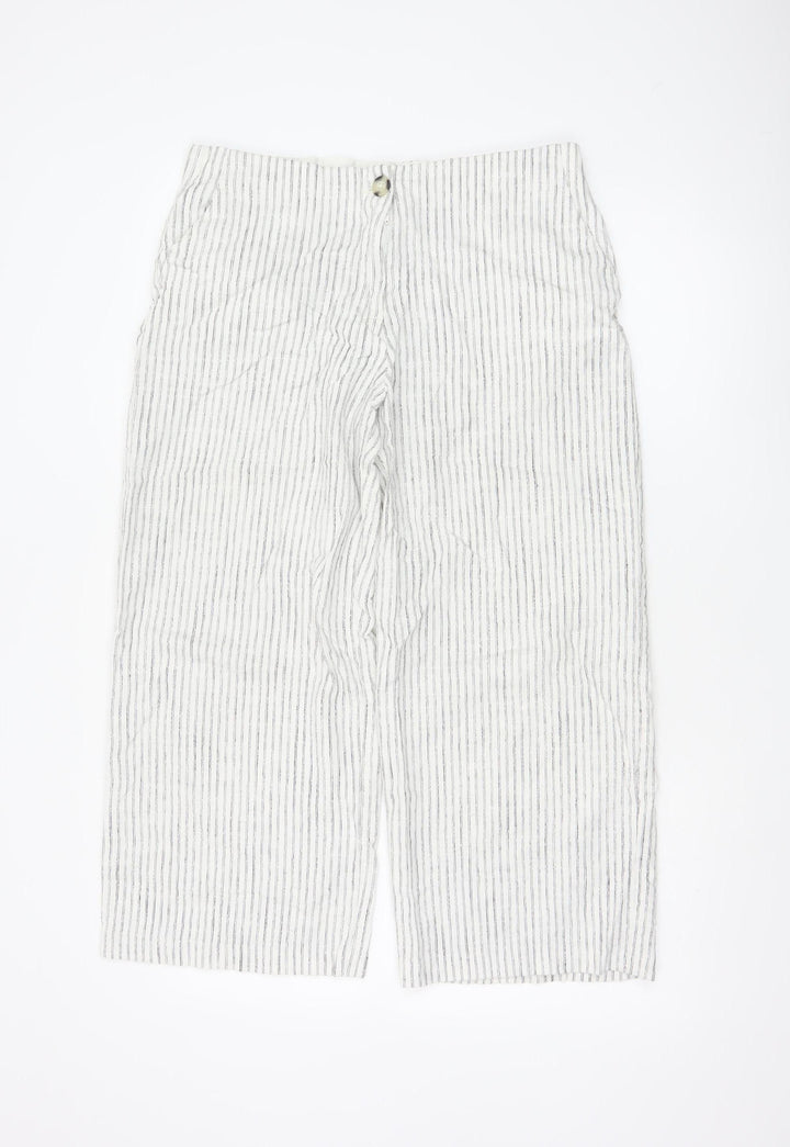 Marks and Spencer Women’s Ivory Striped Linen Cropped Trousers Size 14