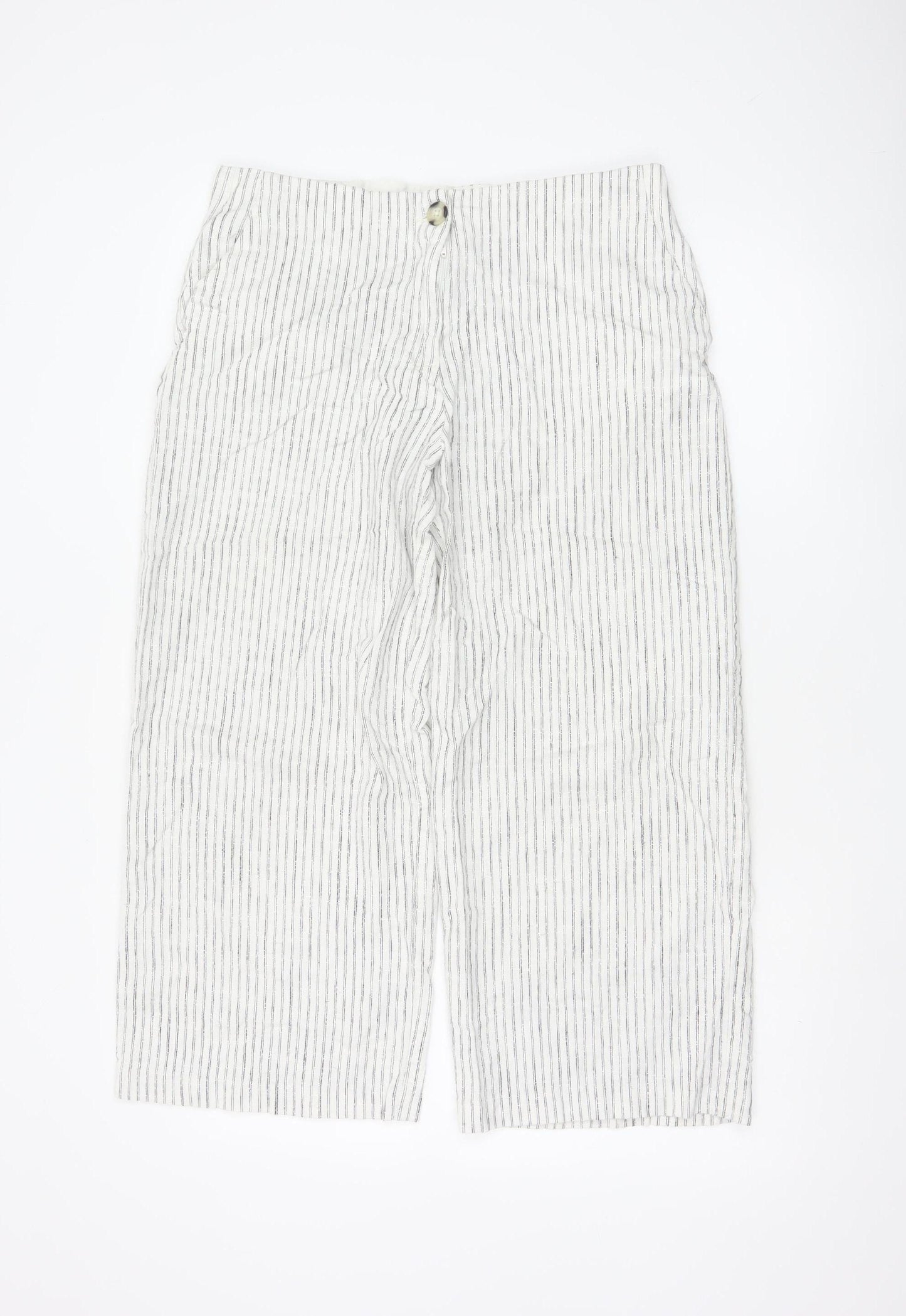 Marks and Spencer Women’s Ivory Striped Linen Cropped Trousers Size 14