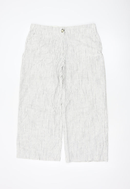 Marks and Spencer Women’s Ivory Striped Linen Cropped Trousers Size 14