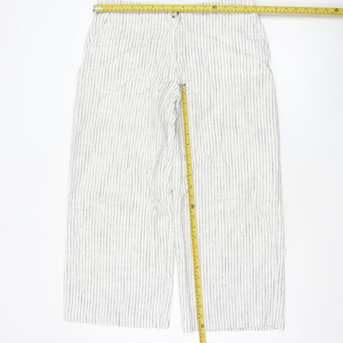 Marks and Spencer Women’s Ivory Striped Linen Cropped Trousers Size 14