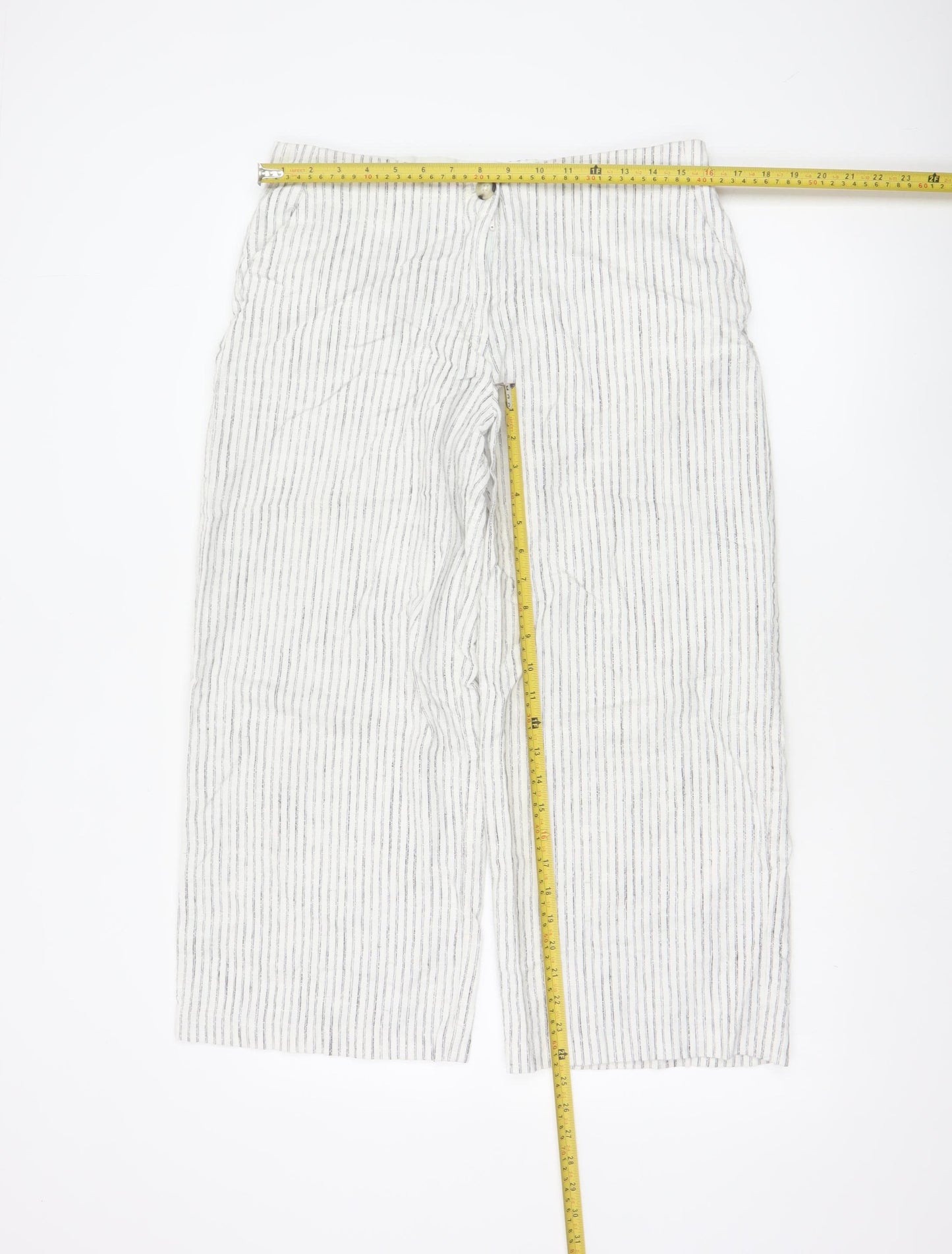 Marks and Spencer Women’s Ivory Striped Linen Cropped Trousers Size 14