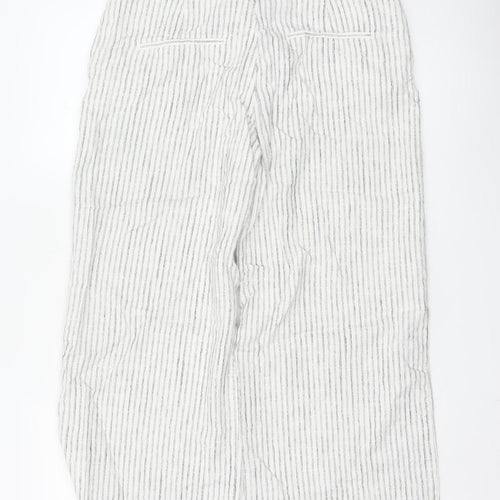 Marks and Spencer Women’s Ivory Striped Linen Cropped Trousers Size 14