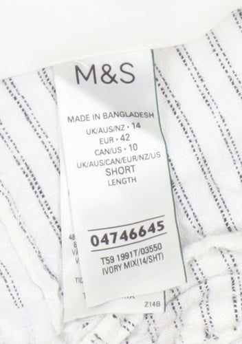 Marks and Spencer Women’s Ivory Striped Linen Cropped Trousers Size 14