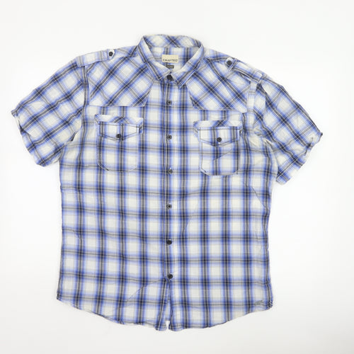 Crafted Men's Blue Check Short Sleeve Button-Up Shirt XL