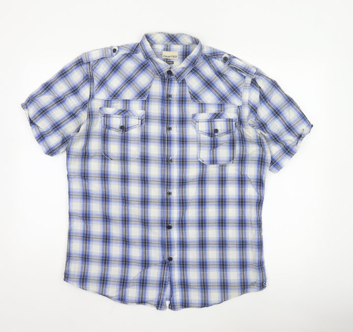 Crafted Men's Blue Check Short Sleeve Button-Up Shirt XL