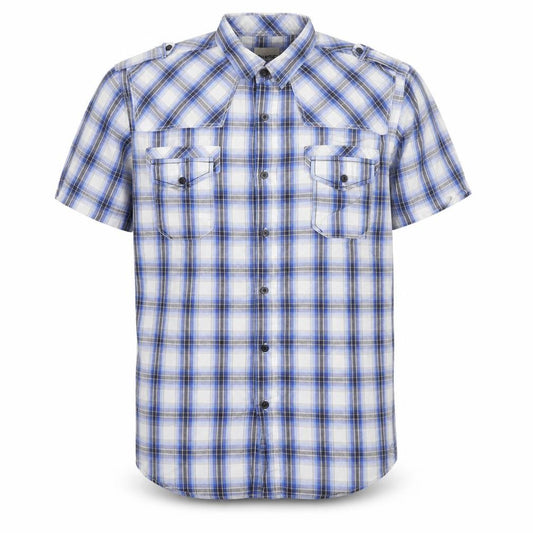 Front view of Crafted Men's Blue Check Short Sleeve Button-Up Shirt XL