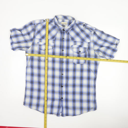 Crafted Men's Blue Check Short Sleeve Button-Up Shirt XL