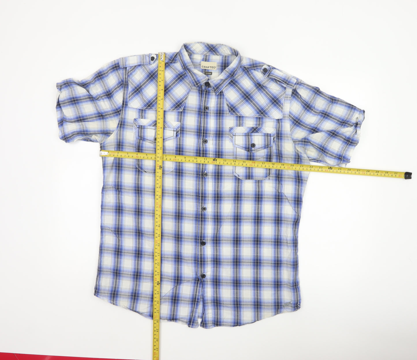 Crafted Men's Blue Check Short Sleeve Button-Up Shirt XL