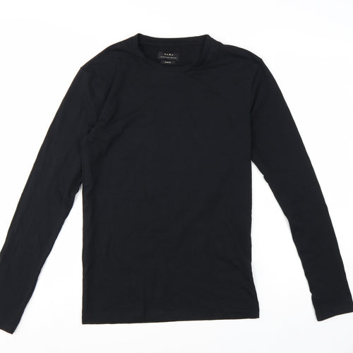 ZARA Men’s Black Slim Fit Long Sleeve Cotton T-Shirt Size S