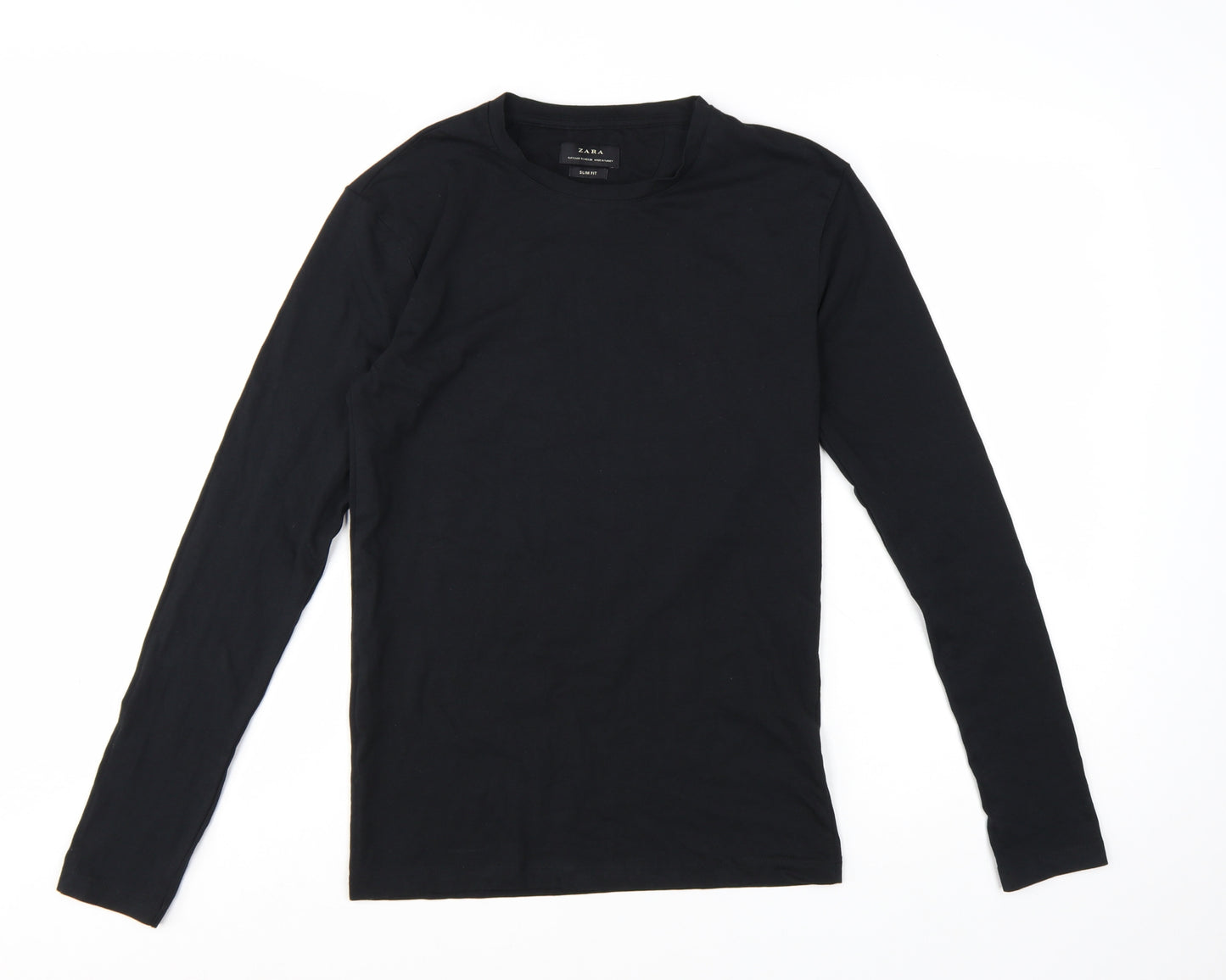 ZARA Men’s Black Slim Fit Long Sleeve Cotton T-Shirt Size S