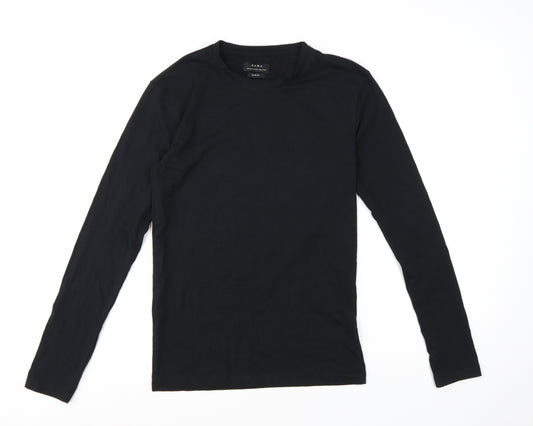 ZARA Men’s Black Slim Fit Long Sleeve Cotton T-Shirt Size S