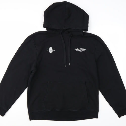 River Island Men's Black Pullover Hoodie M Graphic Print Fleece