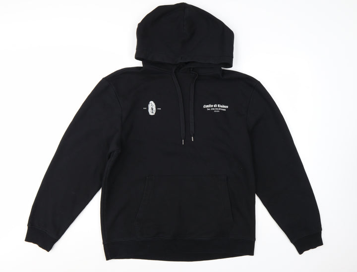 River Island Men's Black Pullover Hoodie M Graphic Print Fleece
