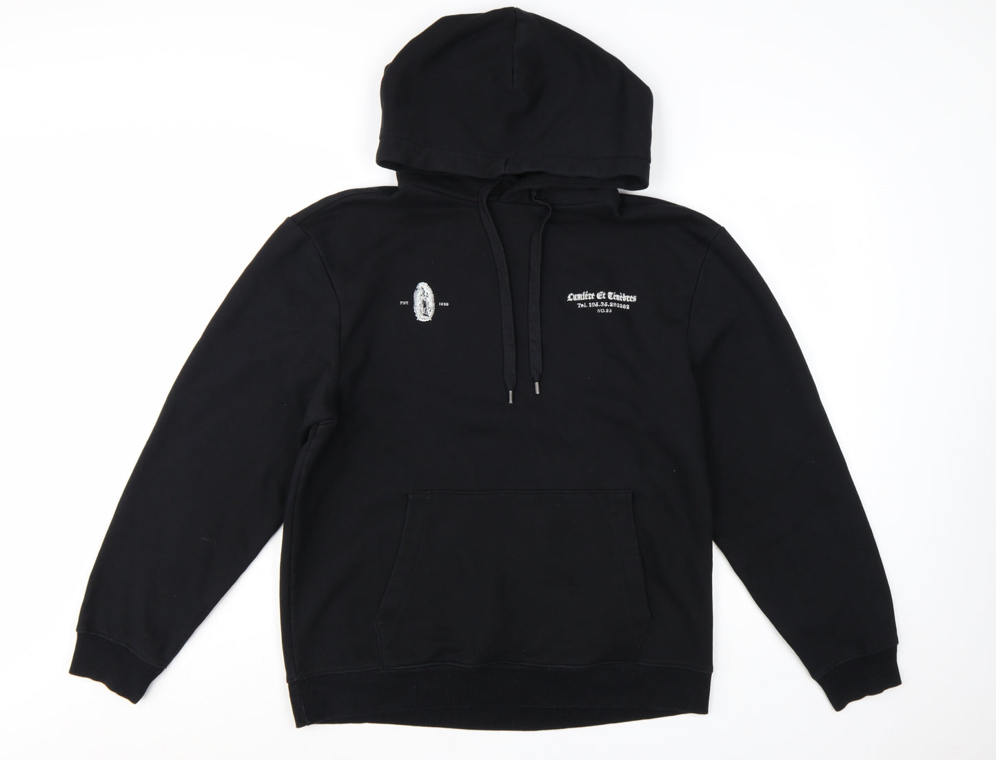 River Island Men's Black Pullover Hoodie M Graphic Print Fleece