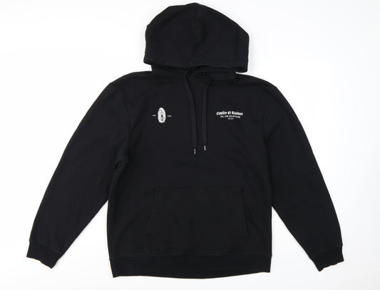 River Island Men's Black Pullover Hoodie M Graphic Print Fleece