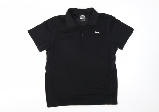Slazenger Men's Black Polo Shirt Size L Moisture Wicking Activewear