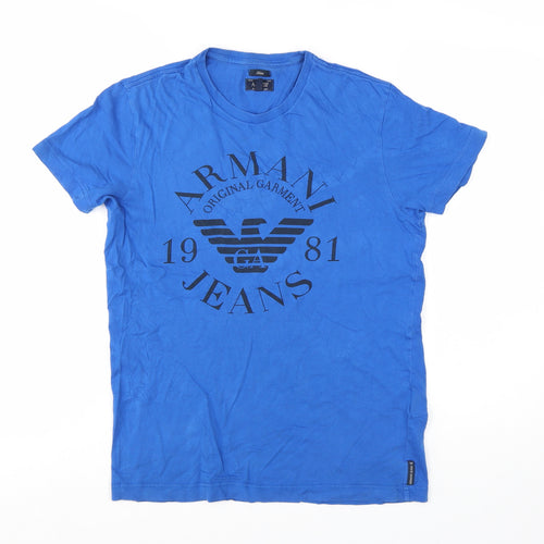 Armani Jeans Men's Blue Slim Fit Graphic Logo T-Shirt Size S