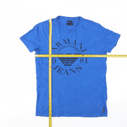 Armani Jeans Men's Blue Slim Fit Graphic Logo T-Shirt Size S
