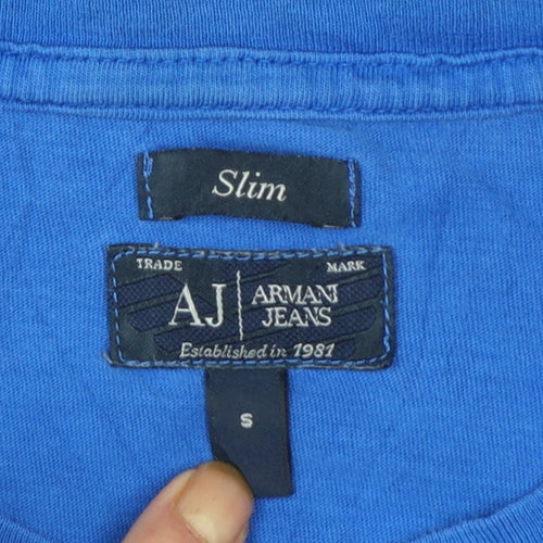 Armani Jeans Men's Blue Slim Fit Graphic Logo T-Shirt Size S